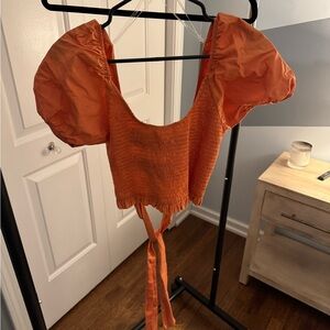 Orange Puff Sleeve Women's Top